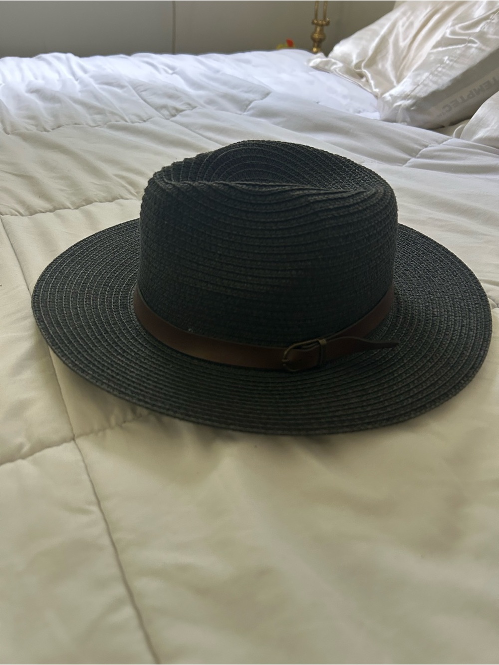 Women's Black Straw Sun Hat with Brown Band